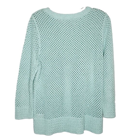 Talbots Open Knit Sweater LP Metallic Light Green Pullover - Picture 2 of 4